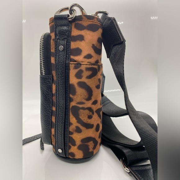 On Top of The World Water Bottle Cross Body Holder Leather Jungle Leopard Nylon - Picture 2 of 8